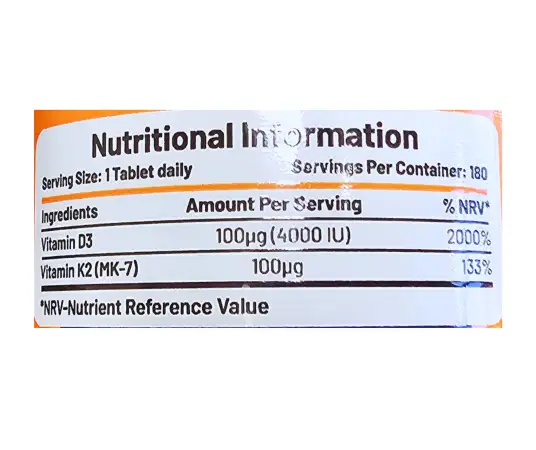 Click Here To Enlarge This Photo Of Prowise Healthcare Vitamin D3 & K2 MK7 (180 Tablets), 36g