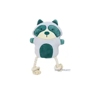 Soft Plush Toy with Squeaker and Rope - Blue Raccoon
