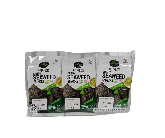 Click Here To Enlarge This Photo Of CJ Bibigo Crispy seaweed In Tray (Wasabi Flavour), 15g (3 x 5g)