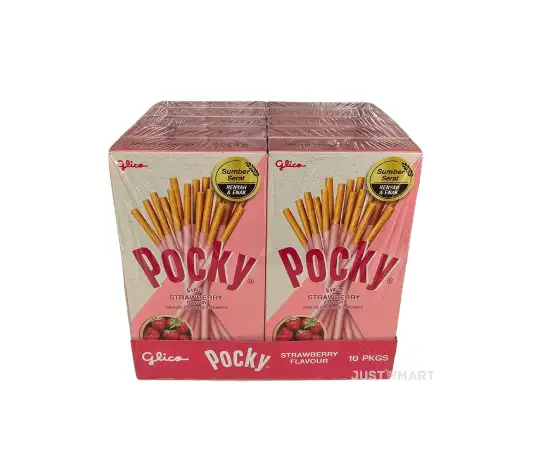 Click Here To Enlarge This Photo Of Glico Pocky Sticks Strawberry Flavour, 10 x 45g