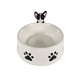 Dog Squad French Bulldog On Rim Ceramic Pet Food Water Bowl